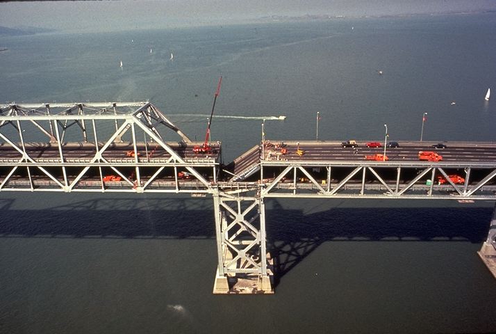 Bay Bridge upper deck collapse after Loma Prieta Earthquake of 1989. From United States Geological Society.