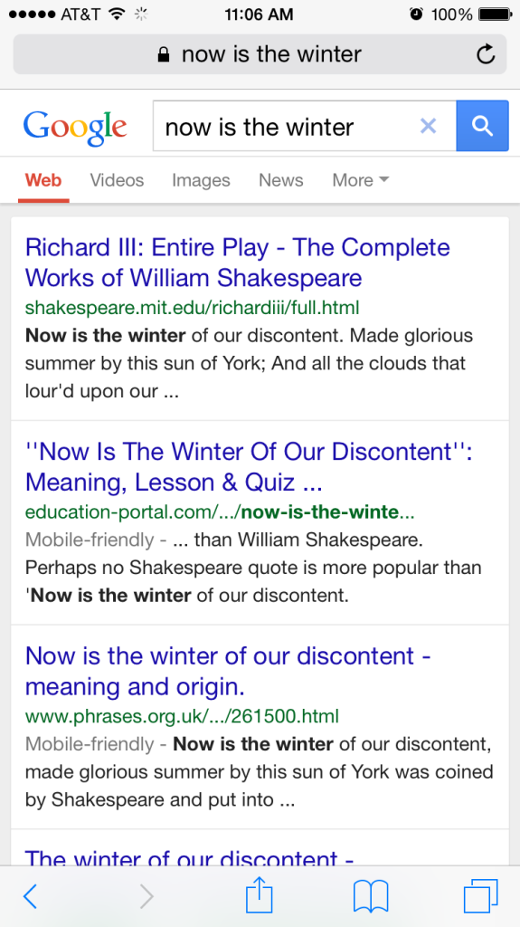 Now is the winter Google results