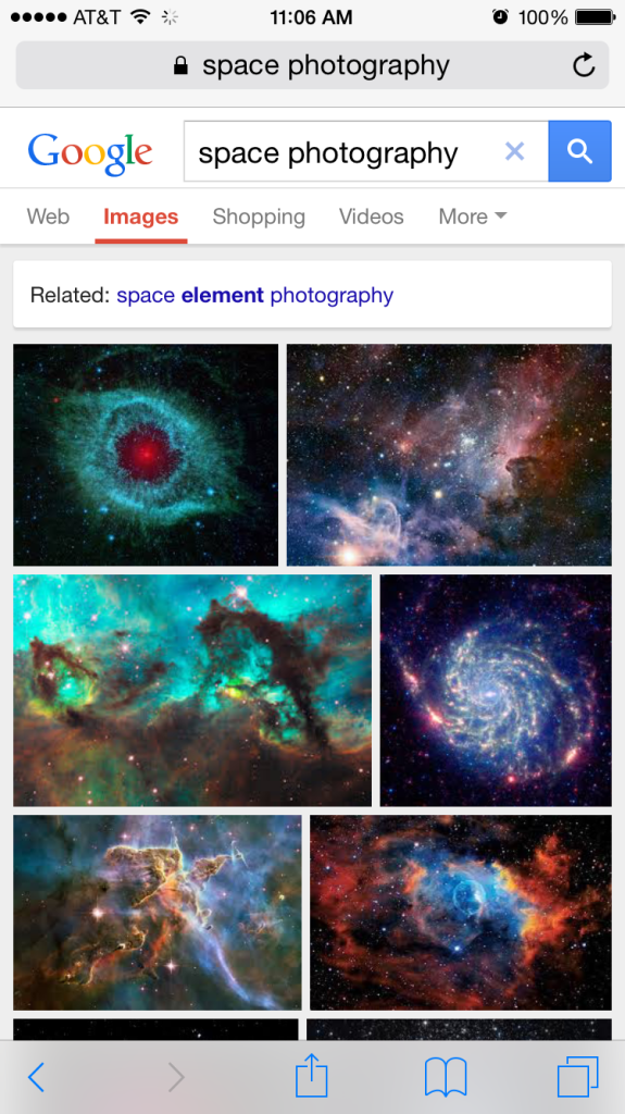 Space photography Google result