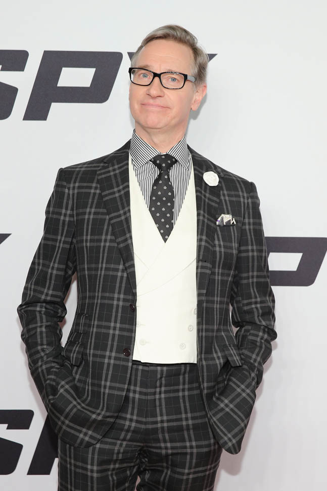 Paul Feig in a lot of black and white patterns