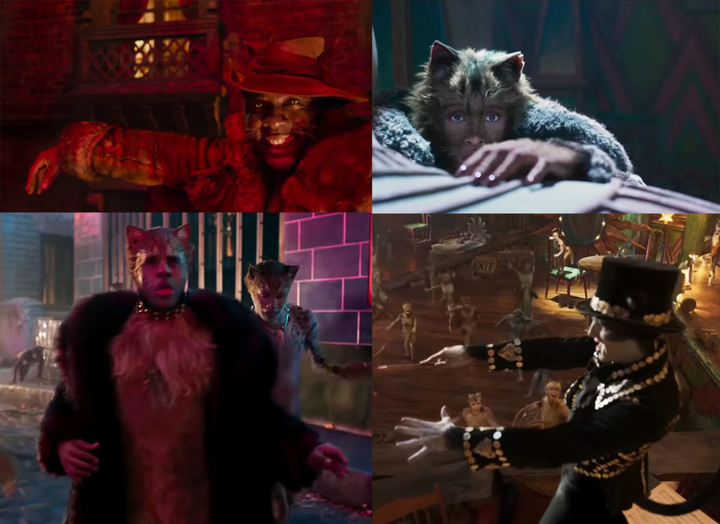 Collage showing human hands on actors from CATS The Movie